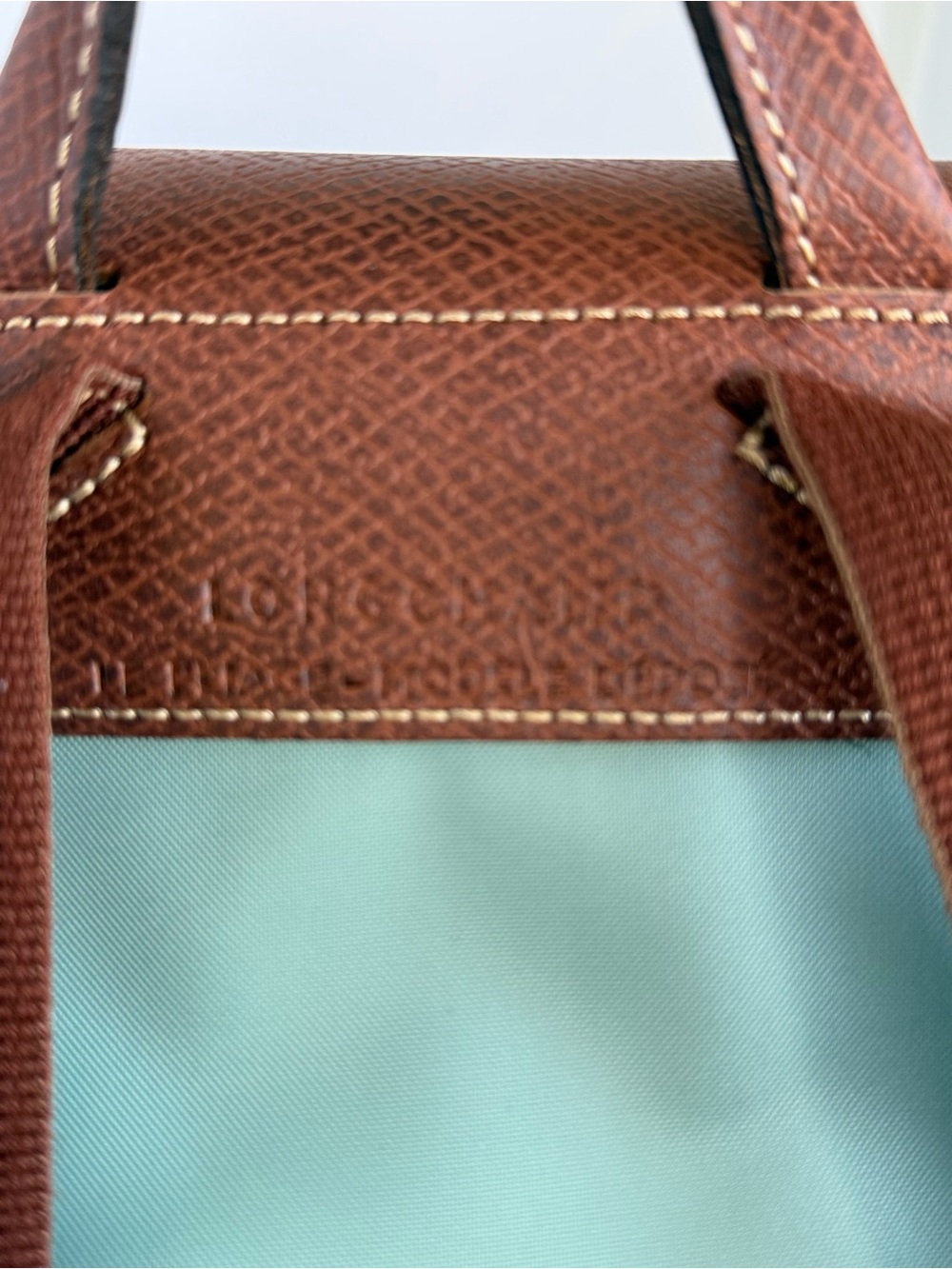 Longchamp Pliage Light Green Nylon Backpack with Brown Trim - Picture 3 of 6